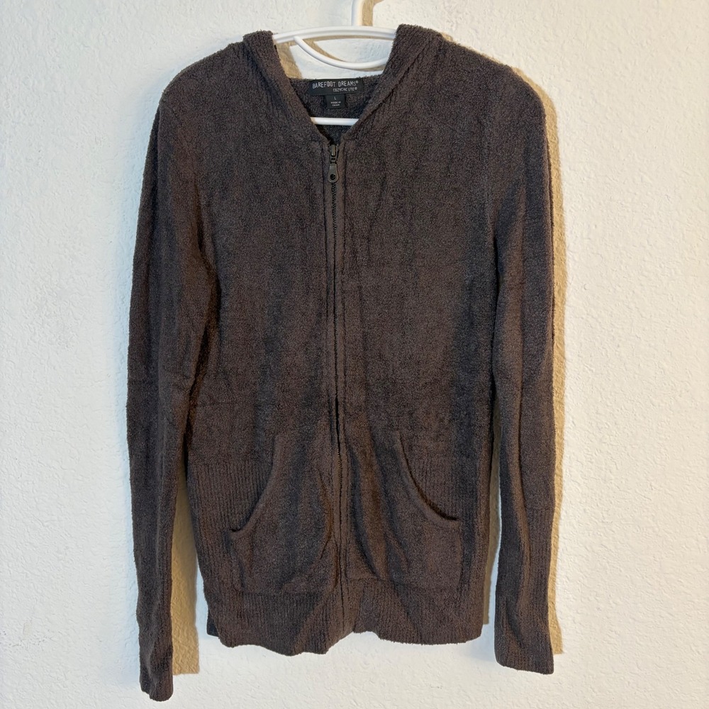 Barefoot Dreams CozyChic Lite Zip Hoodie Womens Large Brown